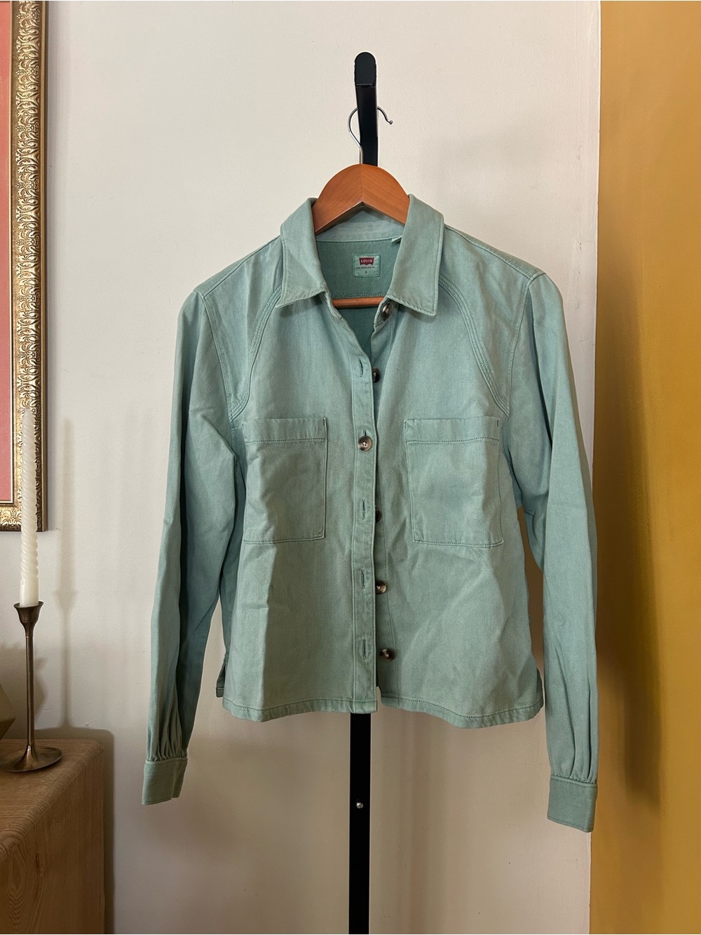 Levi's Tyla Shirt Button Down Collar Blue Surf Green Cotton Lyocell Size Small - Picture 3 of 8